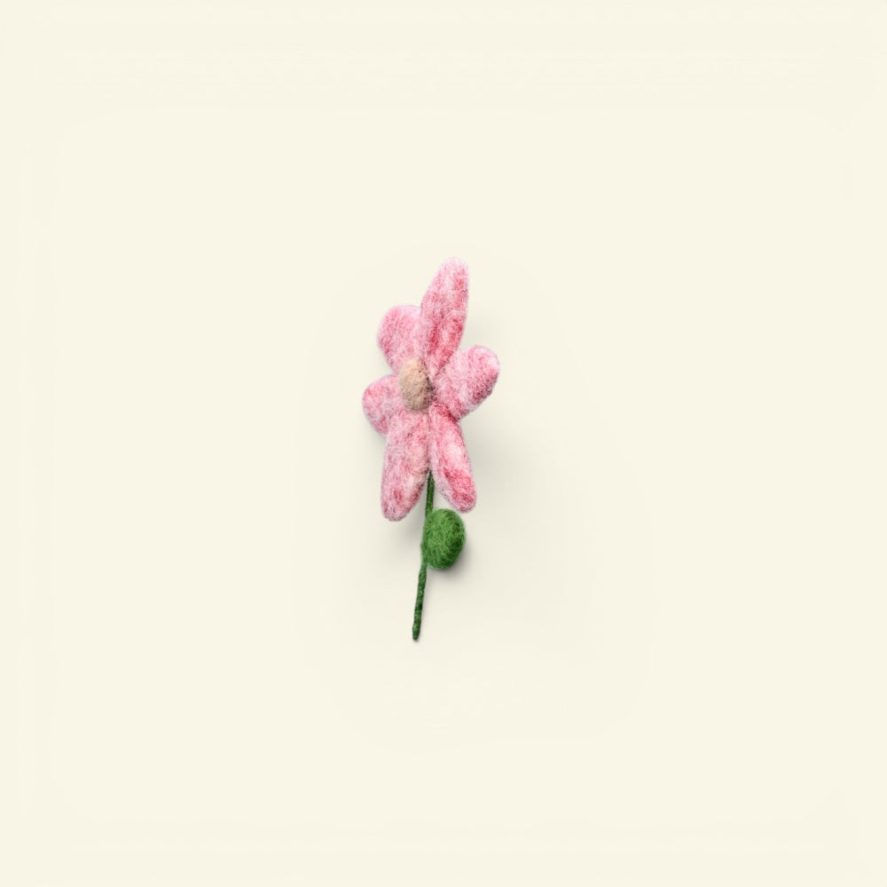 felt daisy brooch, about 3.9 inches tall, with metal pin back — handmade in nepal
