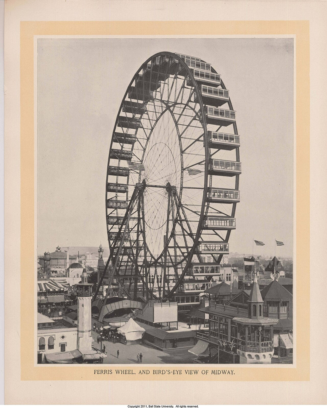 the original ferris wheel at the 1893 world's columbian exposition in chicago, seen above the midway plaisance