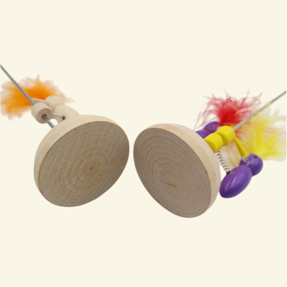 the pecking order – solid wood base with visible grain, purple body with red and yellow feather examples, uggaz