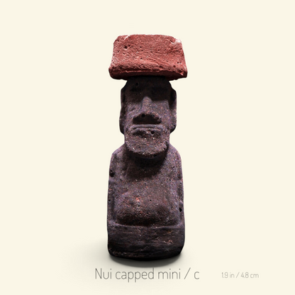the moai – nui capped mini c, red pukao topknot, 1.9 x 0.7 in / 4.8 x 1.9 cm base, uggaz