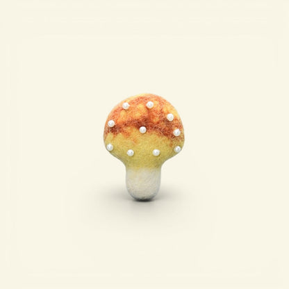 the felt garden – wool felt mushroom brooch, amber and cream cap dotted with pearl beads, uggaz