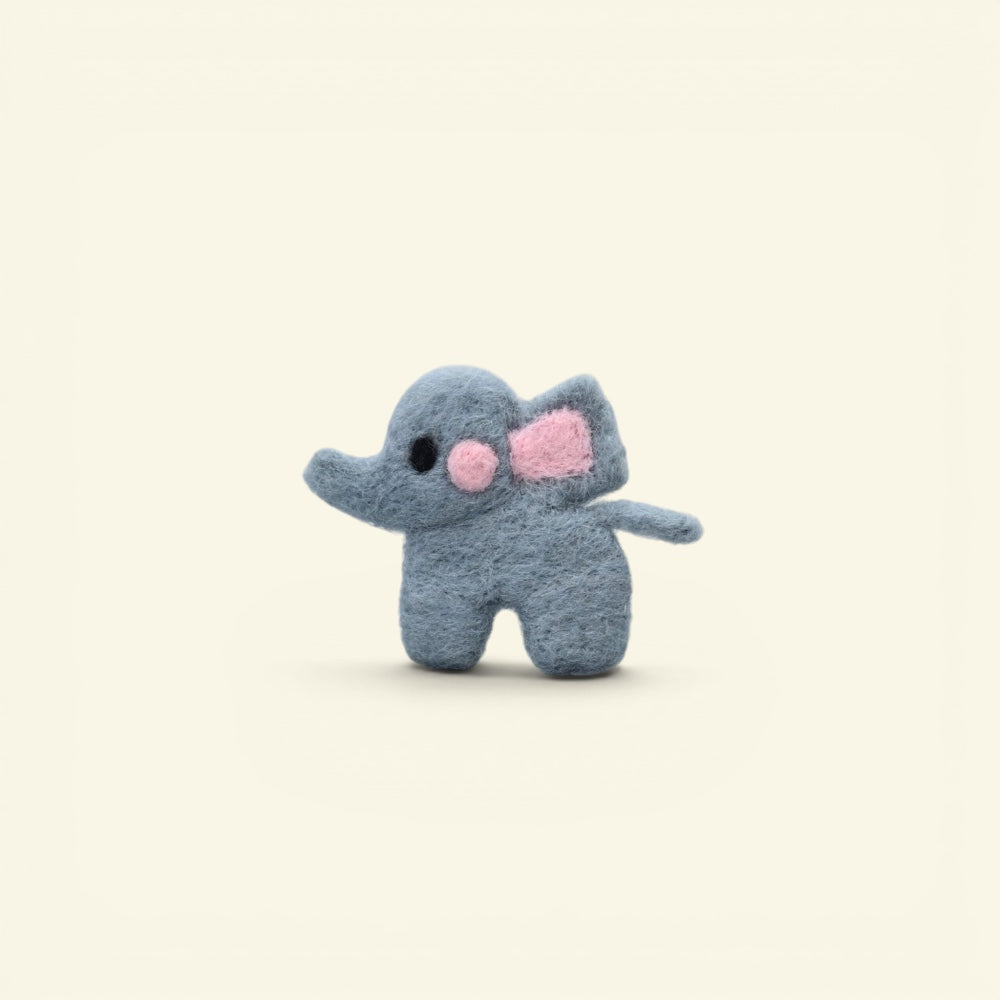the felt wild – wool felt elephant brooch, gray and pink with its trunk up, uggaz