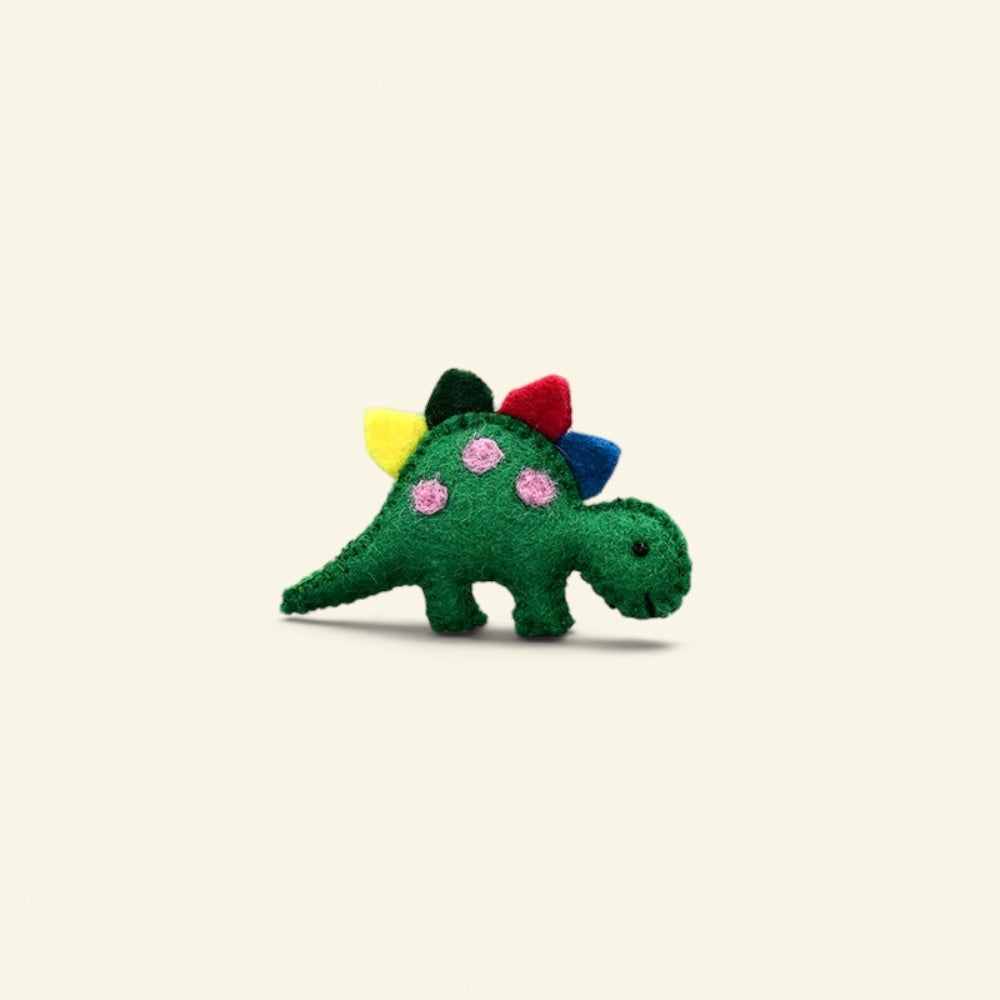 the felt wild – wool felt stegosaurus brooch with rainbow plates, uggaz