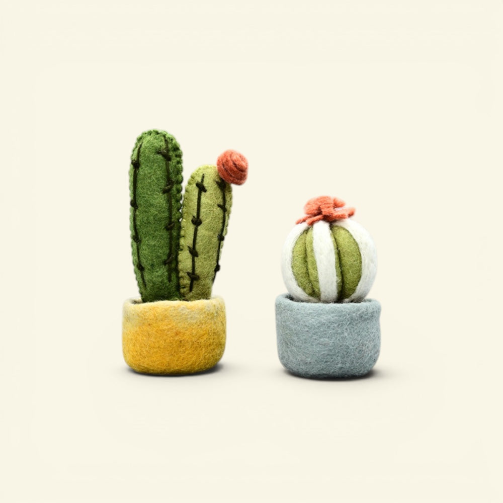 felt cactus pot ornament, handmade in nepal — display piece, no two alike