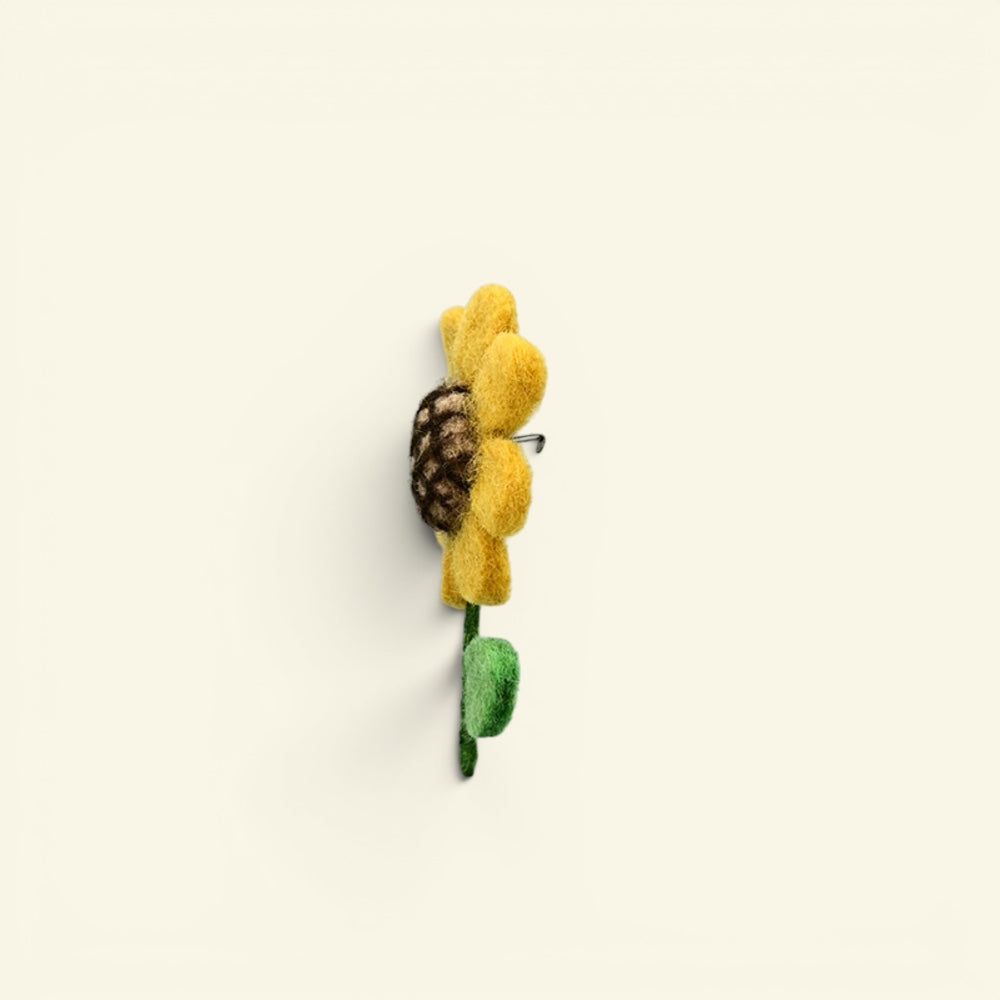 felt sunflower brooch, about 3.3 inches tall, with metal pin back — handmade in nepal