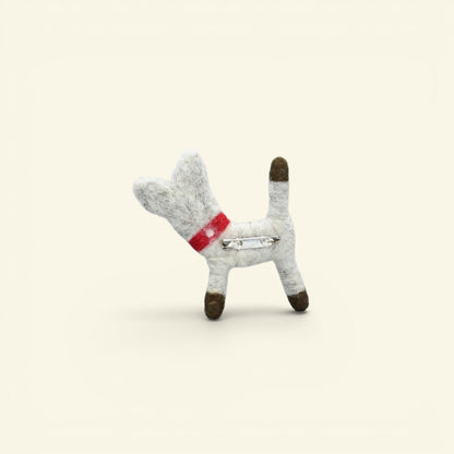 needle-felted wool dog brooch handmade in nepal — each one felted individually, no two alike