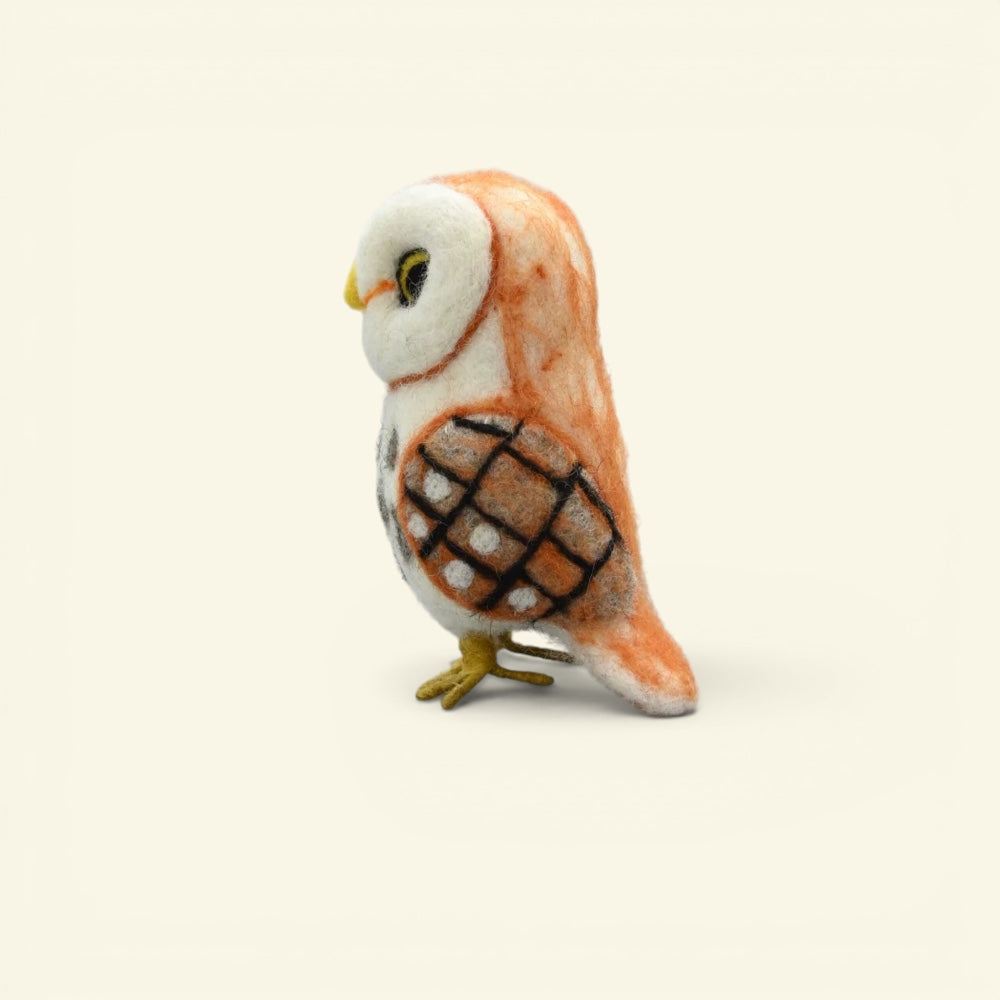 felt barn owl ornament, about 4.5 inches tall — handmade in nepal, display piece