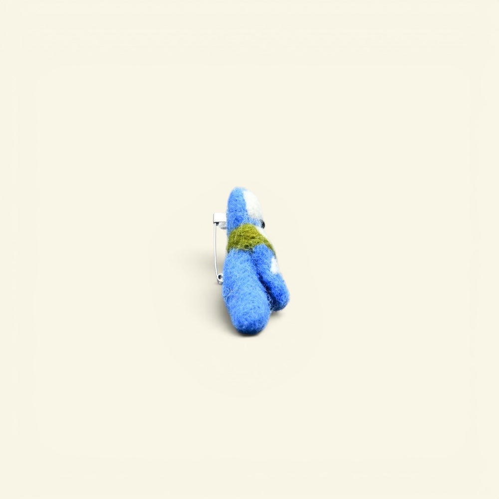 needle-felted wool bird brooch handmade in nepal — each bird felted individually, no two alike