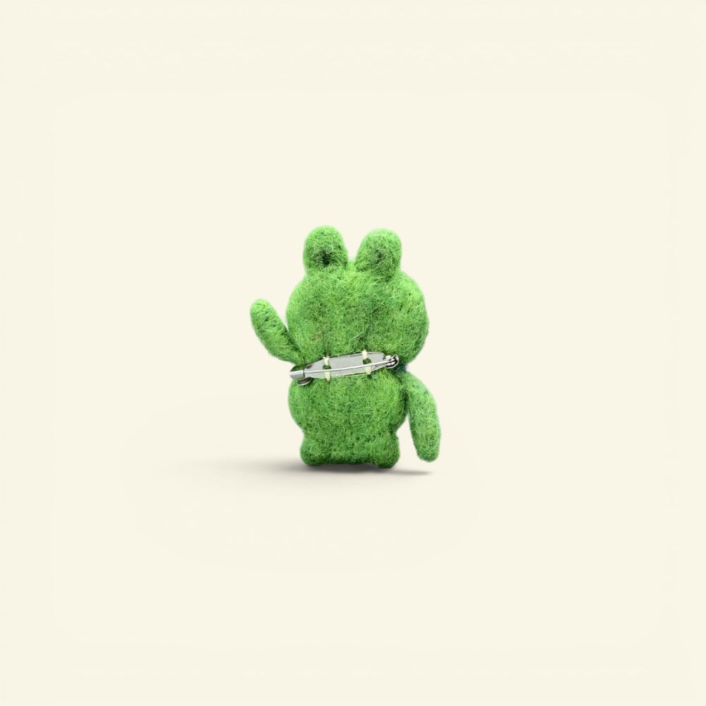 felt frog brooch, about 2.6 inches tall, with metal pin back — handmade in nepal