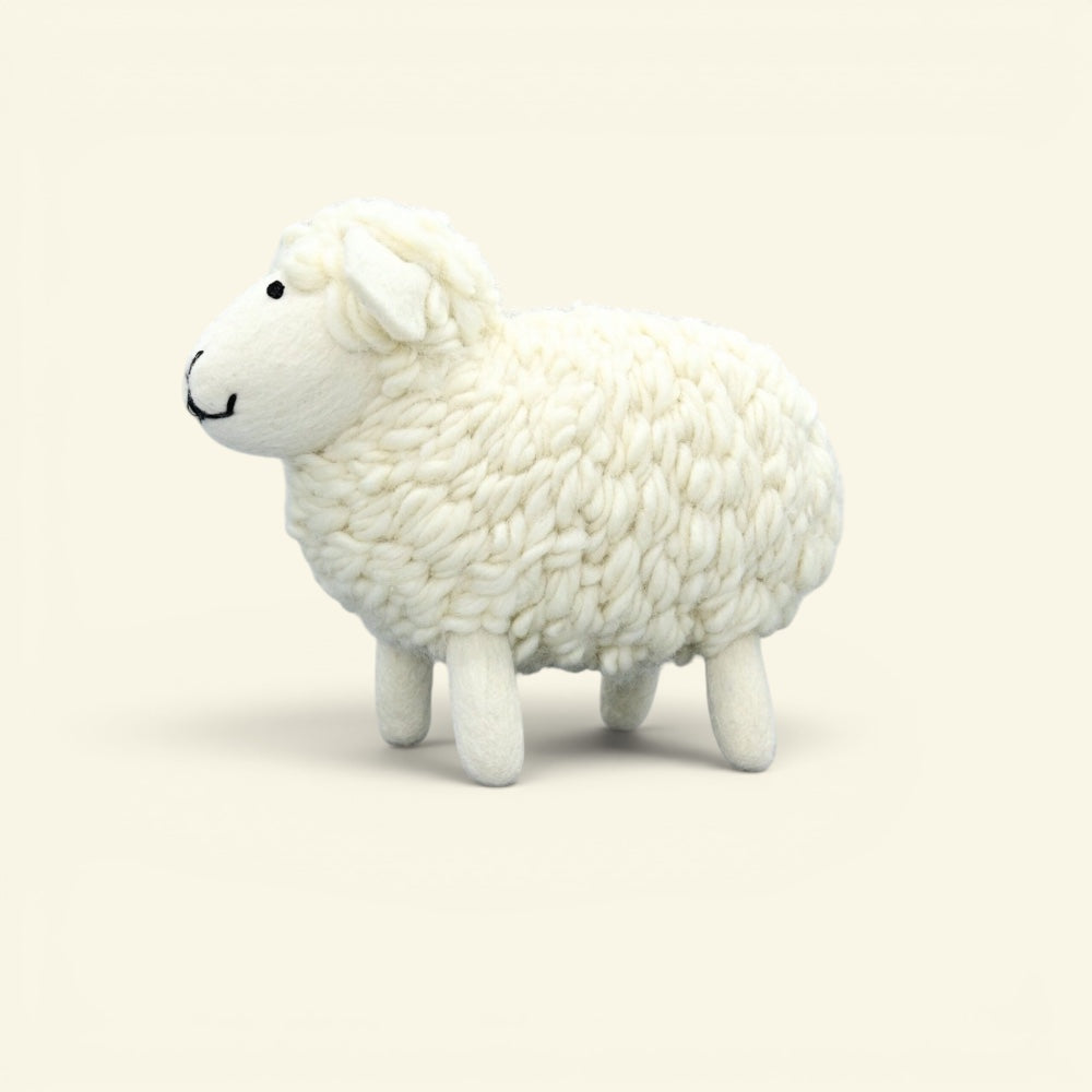 large felt sheep ornament, about 8.3 inches tall, 9.8 inches long — handmade in nepal, display piece