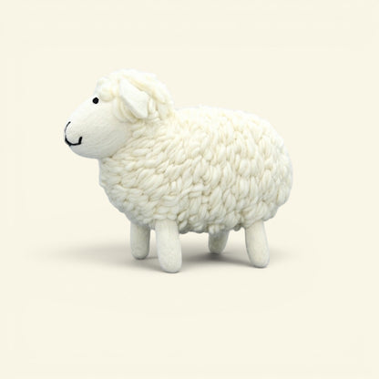 large felt sheep ornament, about 8.3 inches tall, 9.8 inches long — handmade in nepal, display piece