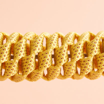 Close-up of The Knot Harvest banana rope toy's braided texture