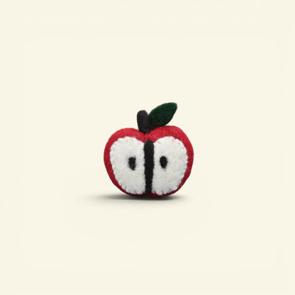 handmade wool felt apple brooch, half colorway — cut open to show the core, needle-felted in nepal
