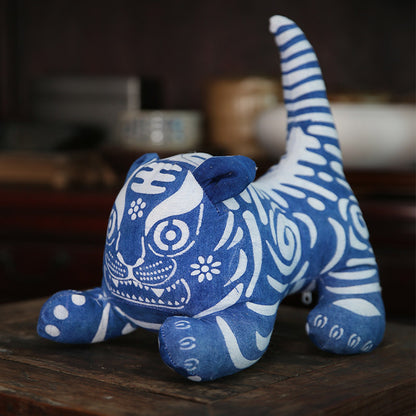 the indigo tiger – handmade batik cloth tiger, natural indigo on handwoven cotton, uggaz