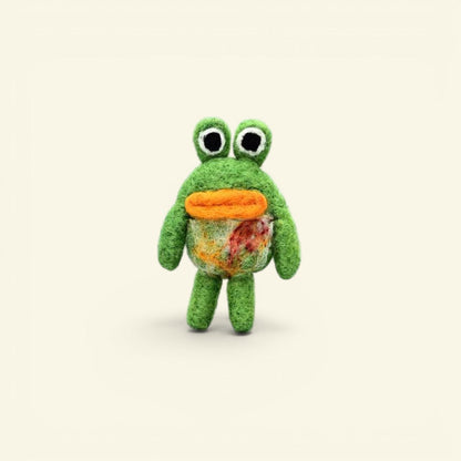 the felt wild – wool felt wide-mouth frog brooch, green with a wide orange mouth, uggaz