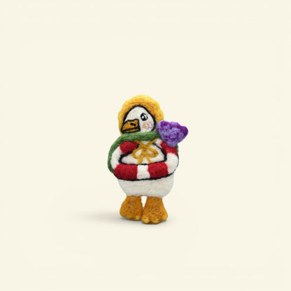 the felt farm – wool felt sailor duck brooch in a red-striped life ring with a green scarf, uggaz