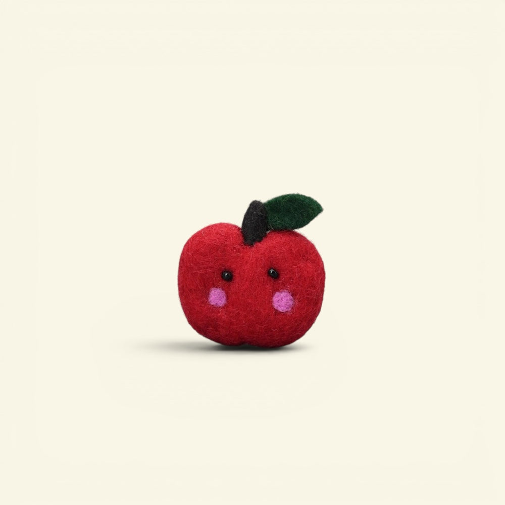 handmade wool felt apple brooch, red colorway — needle-felted in nepal
