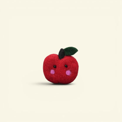 handmade wool felt apple brooch, red colorway — needle-felted in nepal
