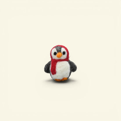 the felt wild – wool felt penguin brooch, black and white with a red scarf, uggaz
