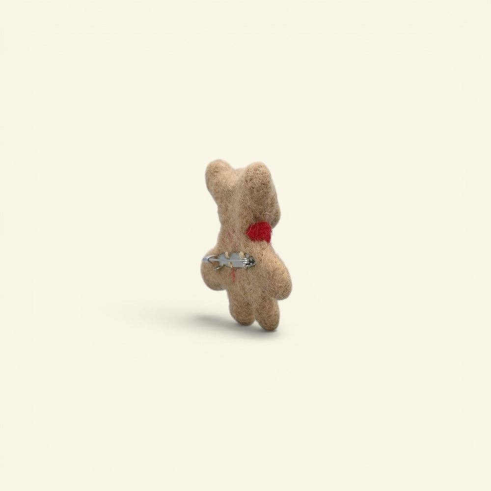 felt teddy bear brooch, about 2.4 inches tall, with metal pin back — handmade in nepal