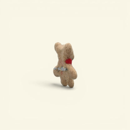felt teddy bear brooch, about 2.4 inches tall, with metal pin back — handmade in nepal
