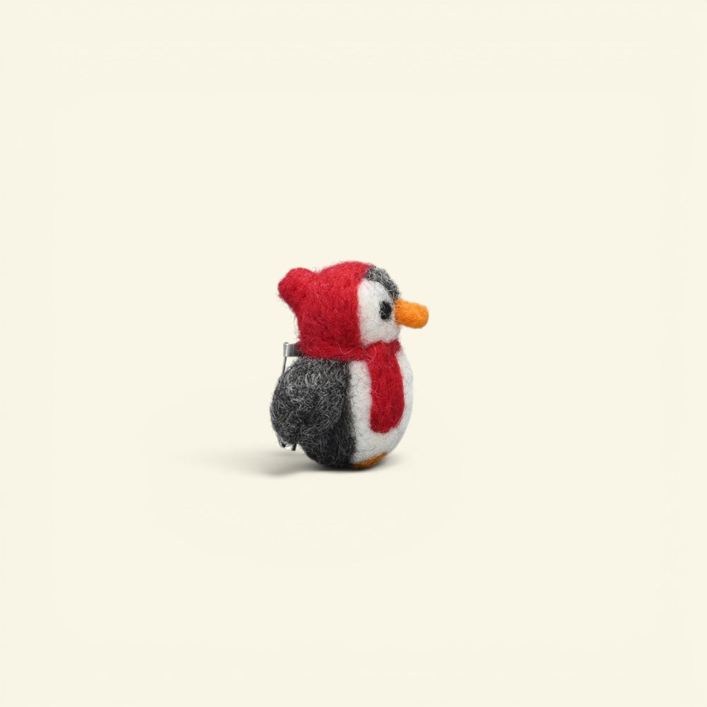 felt penguin brooch, about 2.9 inches tall, with metal pin back — handmade in nepal