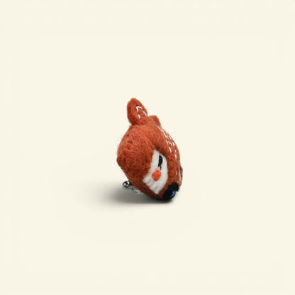 felt fox face brooch, about 2.8 inches tall, with metal pin back — handmade in nepal