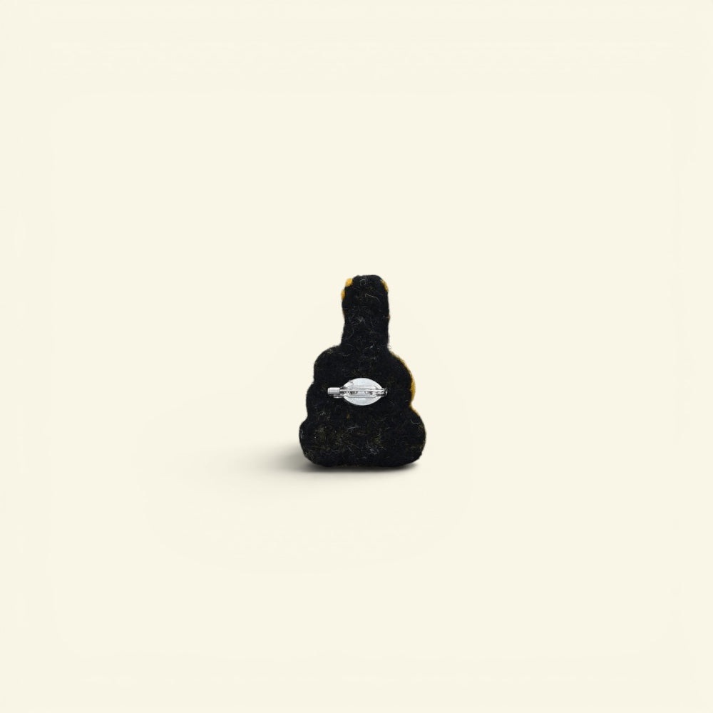 felt guitar brooch, about 2.8 inches tall, with metal pin back — handmade in nepal
