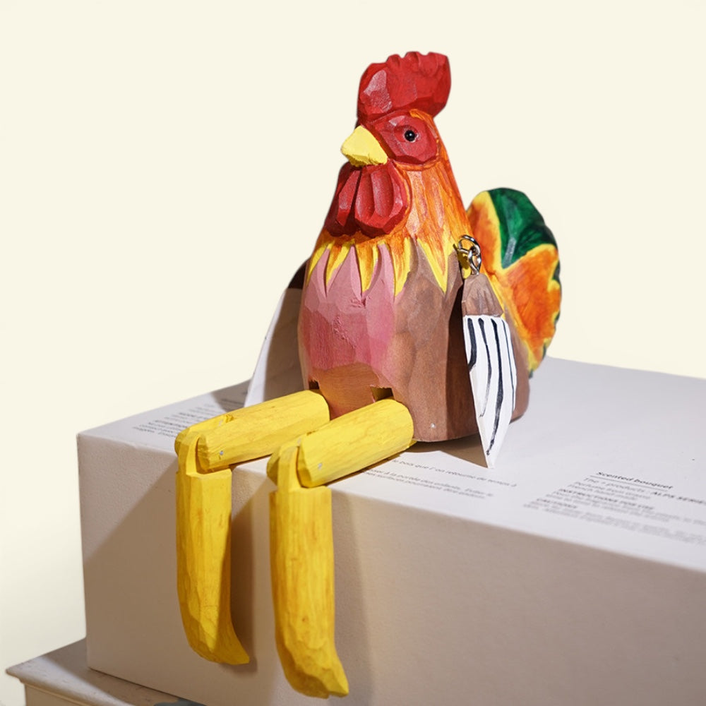 the long legs – rooster, hand-carved basswood animal figurine, uggaz