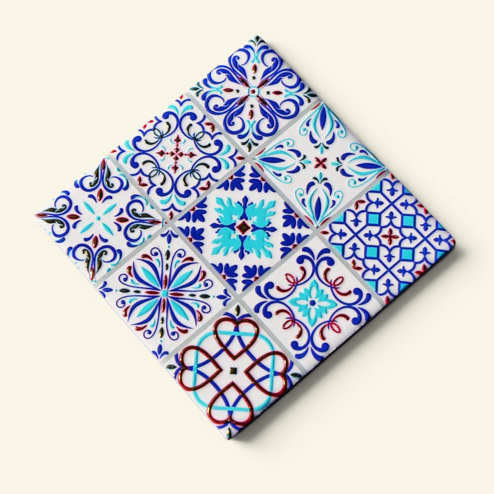 the shophouse tile – pattern c, gold foil peranakan tile ceramic coaster, uggaz