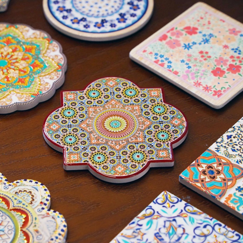 the shophouse tile – gold foil peranakan tile ceramic coaster, detail 5, uggaz