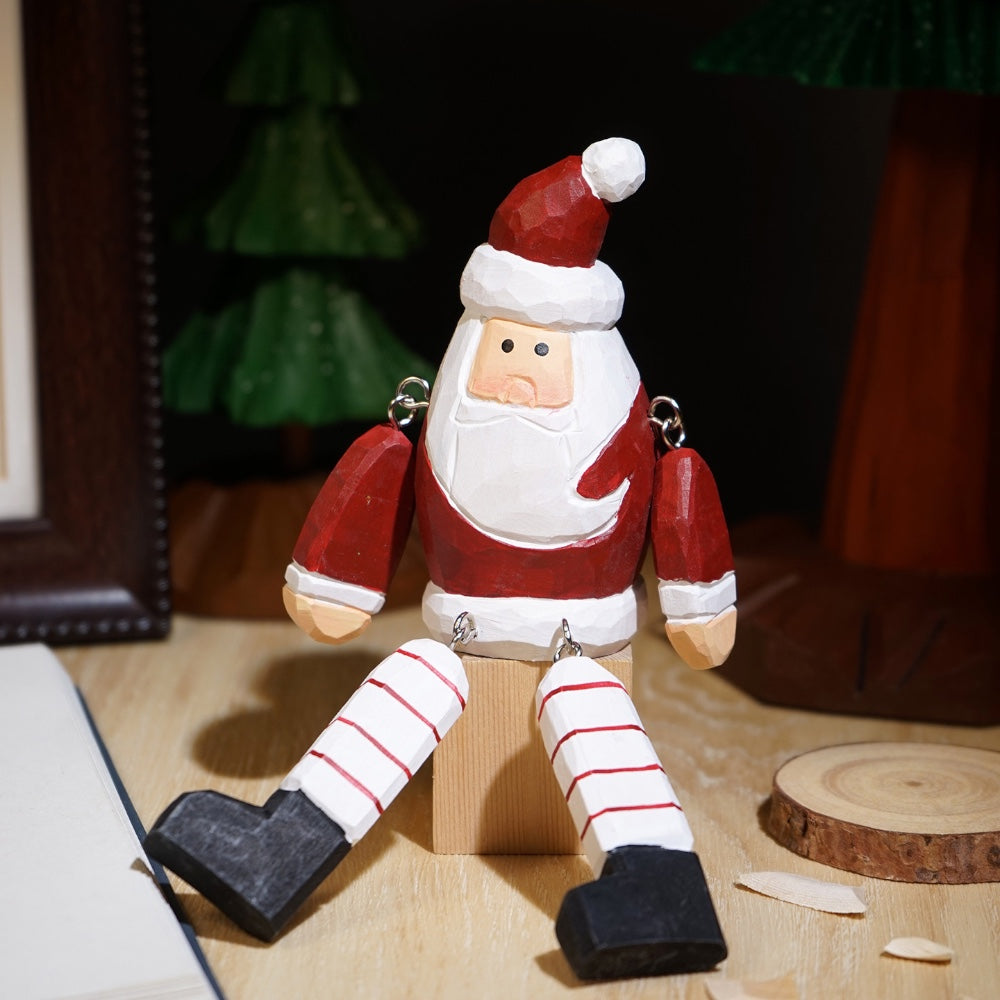 the winter legs – snowman in stripes, hand-carved basswood christmas figurine, uggaz