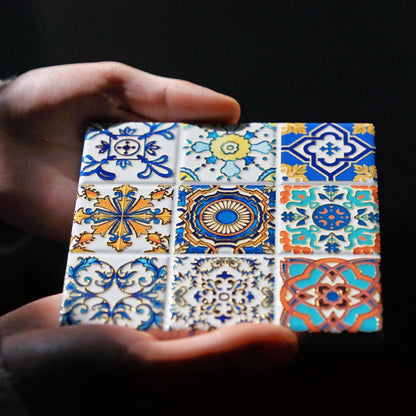 the shophouse tile – gold foil peranakan tile ceramic coaster, detail 6, uggaz