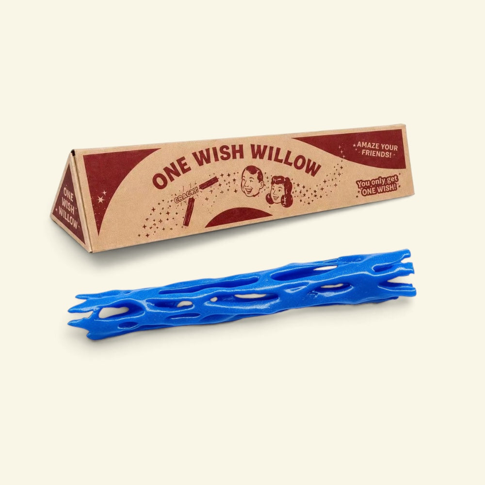 blue one wish willow lattice snap stick beside its triangular printed box