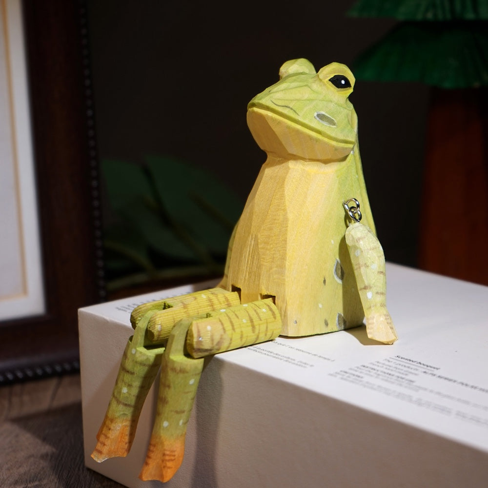 the long legs – frog, hand-carved basswood animal figurine, uggaz