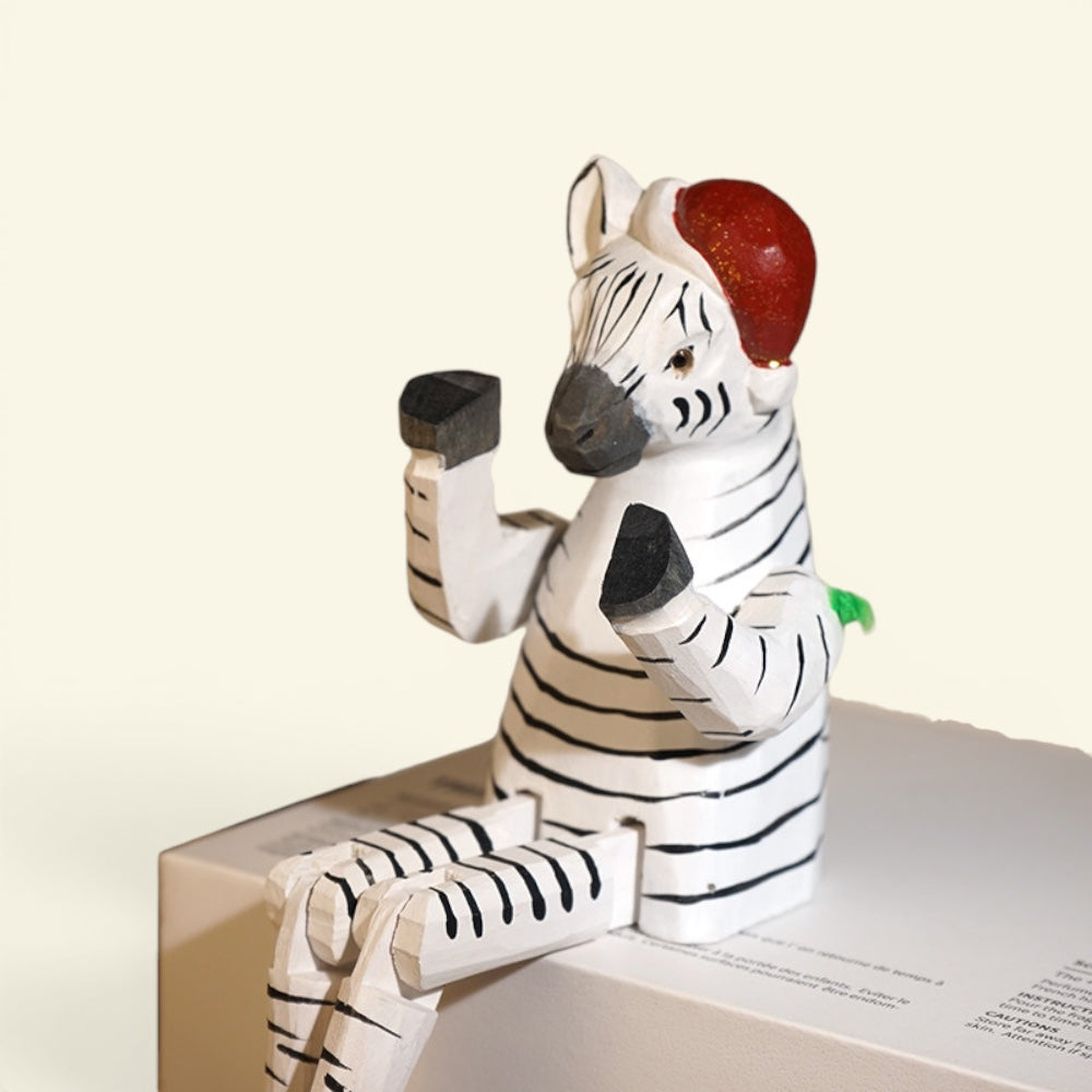 the winter legs – zebra in a santa hat, hand-carved basswood christmas figurine, uggaz