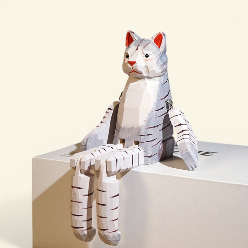 the long legs – cat, hand-carved basswood animal figurine, uggaz