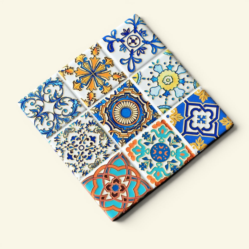 the shophouse tile – pattern b, gold foil peranakan tile ceramic coaster, uggaz