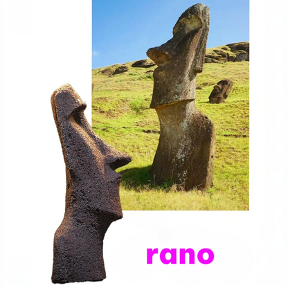 the moai – raraku figurine against a real easter island coastline backdrop, uggaz