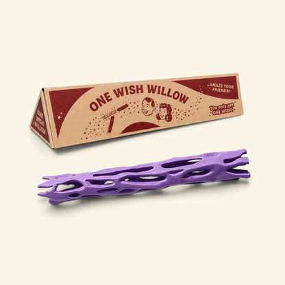 purple one wish willow lattice snap stick beside its triangular printed box
