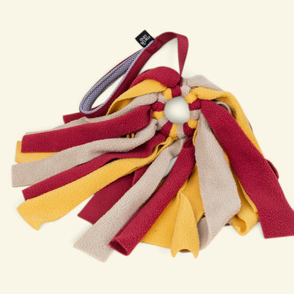 close-up of fanned brushed fleece strips on the UggaZ drag mop dog toy