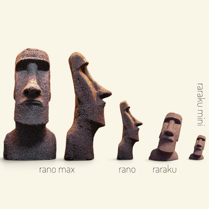 the moai – rano max, rano, and raraku sizes shown side by side for scale, uggaz