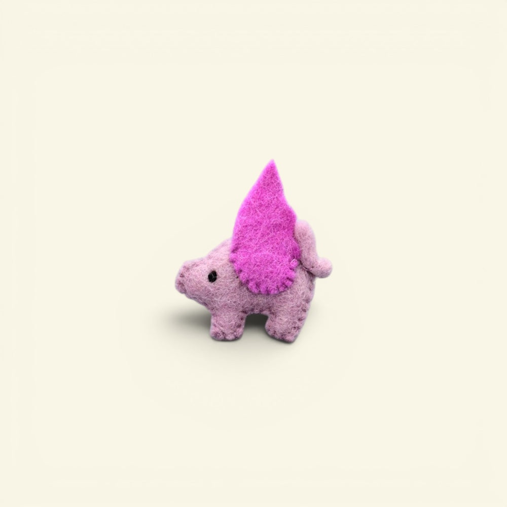 the felt farm – wool felt flying pig brooch, pink with a magenta wing, uggaz